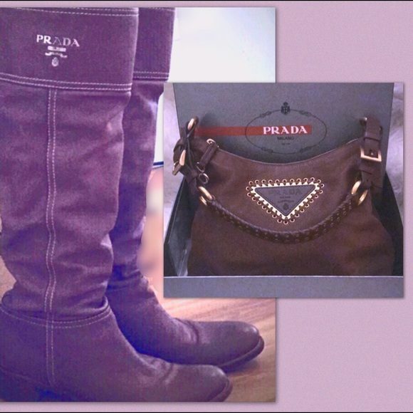 Prada calf leather  tall boots camel brown 38 - Picture 1 of 7
